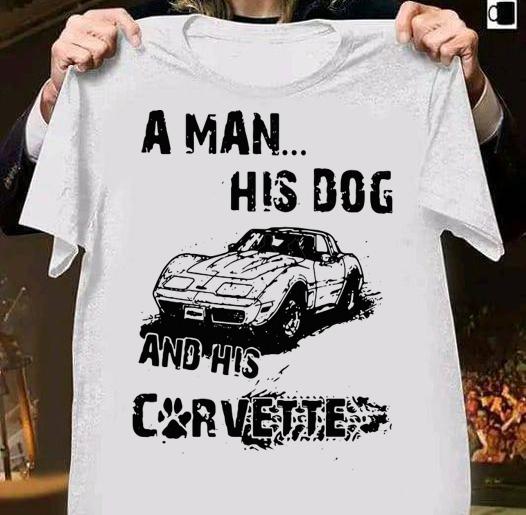 A Man His Dog And His Corvette Car Footprint t-shirt shirt