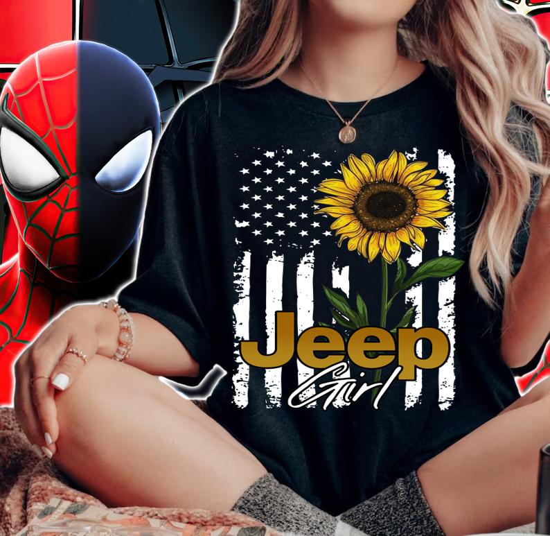 Jeep Sunflower Girl American flag t-shirt woman shirt
