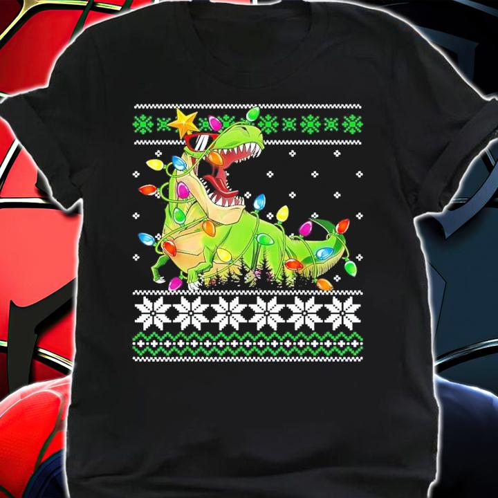Funny Christmas Ugly Sweater Boys Men Kids Tree Rex shirt t-shirt shirt