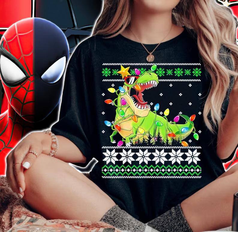 Funny Christmas Ugly Sweater Boys Men Kids Tree Rex shirt t-shirt woman shirt