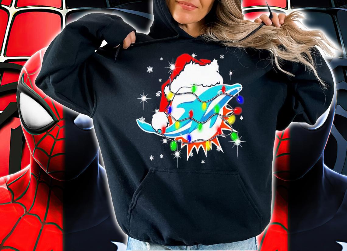 Miami Dolphins Santa hat Christmas shirt t-shirt hoodie