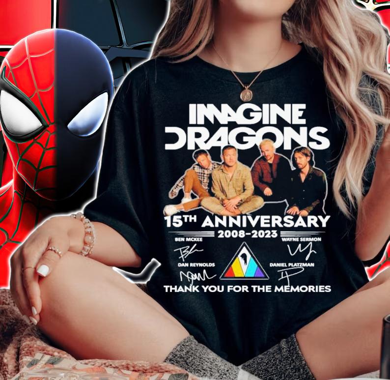 Imagine Dragons 15th Anniversary 2008-2023 Signatures Thank You For The Memories Shirt t-shirt woman shirt