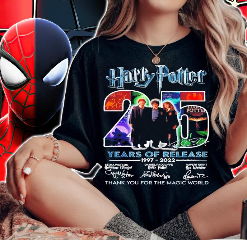 Harry Potter 25 Years Of Release 1997-2022 Signatures Thank You For The Magic World Shirt