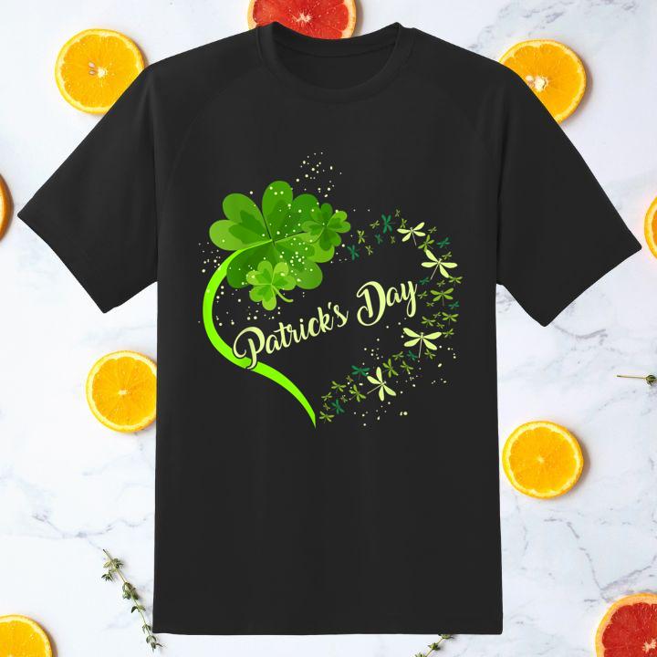 Love Dragonfly Irish Shamrock St. Patricks Day Clover Heart T-Shirt