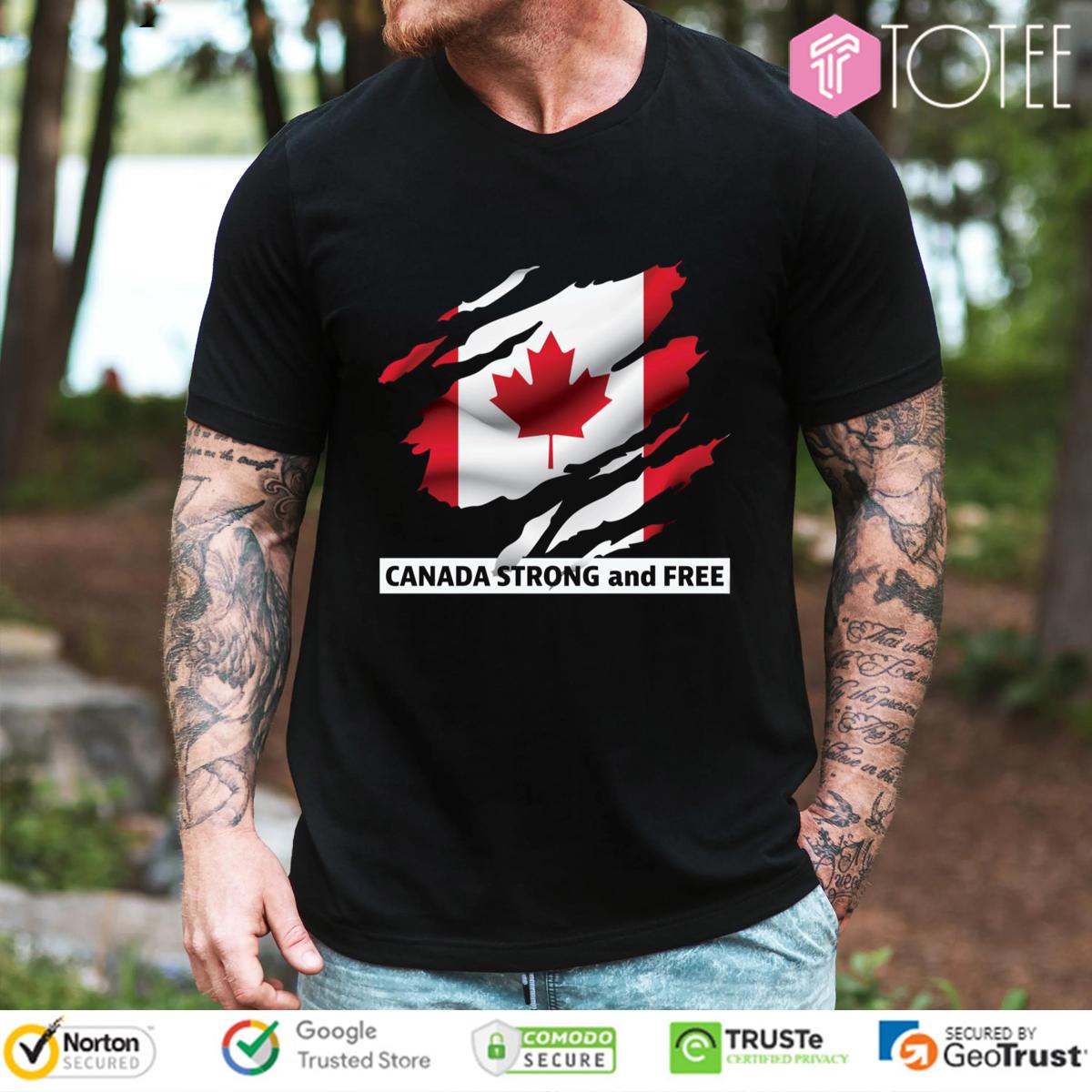 J'Aime Le Canada Strong And Free I Love Canada Flag Version Torn T-Shirt